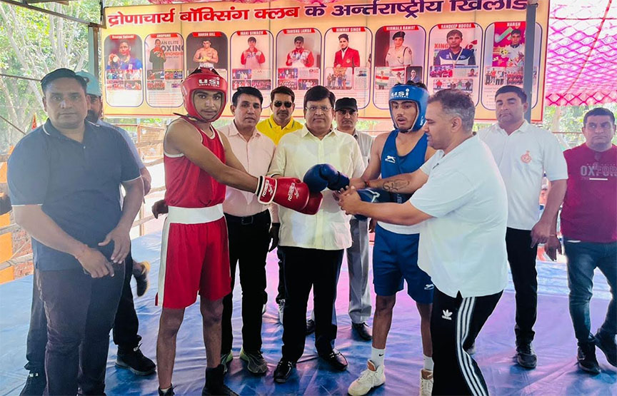 Former Industries Minister Vipul Goyal arrived as chief guest at the closing ceremony of Haryana School State Boxing Championship.