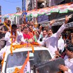 Crowd of people gathered in the road show of Congress candidate Lakhan Singla