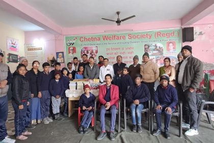 Distributed study material and snacks to disabled children