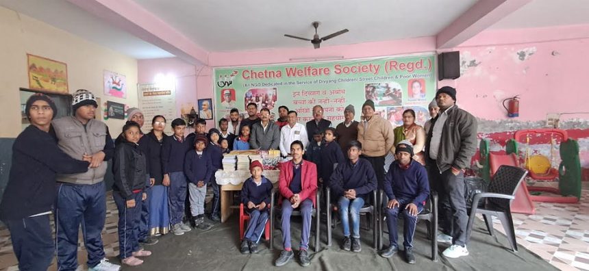 Distributed study material and snacks to disabled children