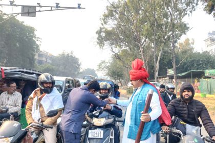 Special awareness campaign conducted by community policing team towards road safety and traffic rules at Ajraunda Chowk.