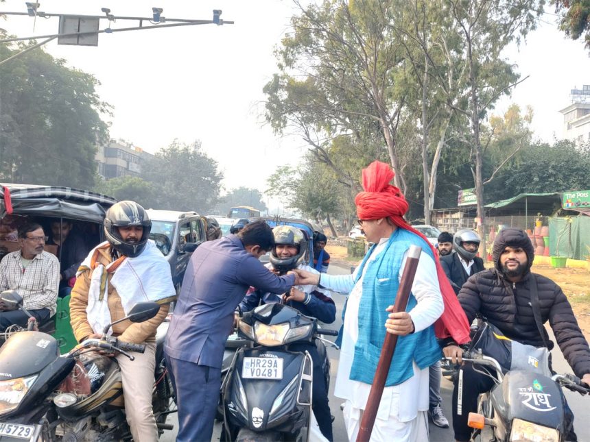 Special awareness campaign conducted by community policing team towards road safety and traffic rules at Ajraunda Chowk.