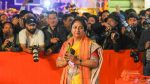Delhi CM Rekha arrived to perform Yamuna Aarti with ministers.