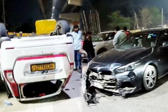 BMW and WagonR collide fiercely, car overturns after travelling 20 meters