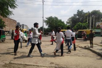 The message "Addiction is the destroyer of life, liberation is the savior of life" was given through street play
