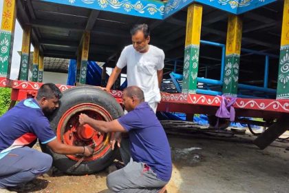Sukhoi jet tyres installed in Lord Jagannath's chariot