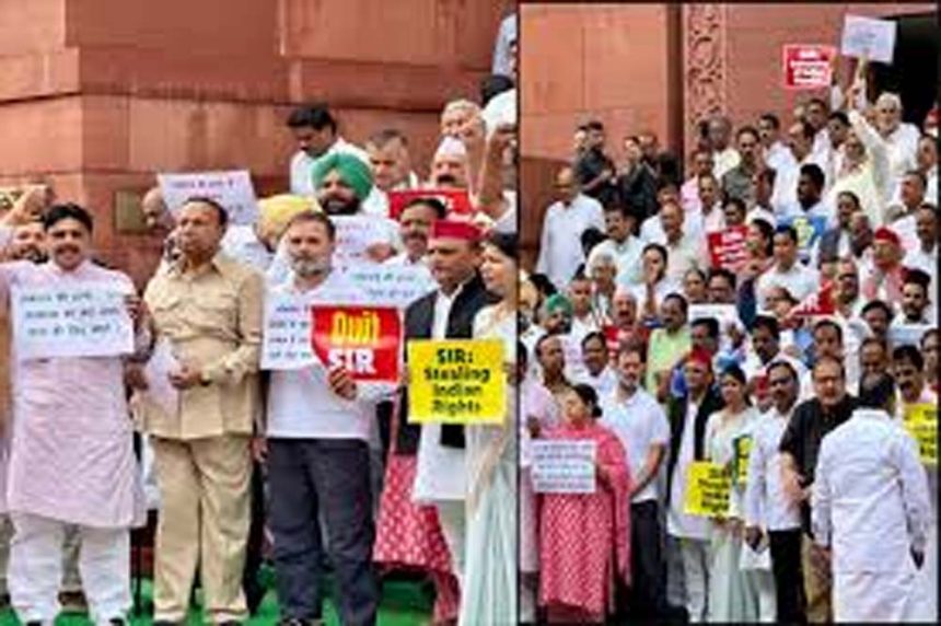 Second day of Parliament Monsoon Session: Opposition MPs protest in Parliament on Bihar voter list issue