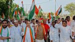 Union Minister of State Krishan Pal Gurjar riding a bike during the Tiranga Yatra in Ballabhgarh Assembly