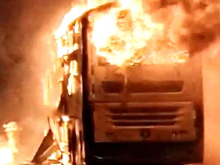 Fire breaks out in moving bus in Andhra Pradesh, 20 burnt alive: Bike collides with bus and gets stuck in fuel tank