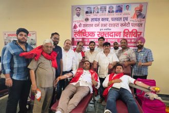A massive blood donation camp was organised at Netaji Subhash Chandra Bose Stadium, Palwal.