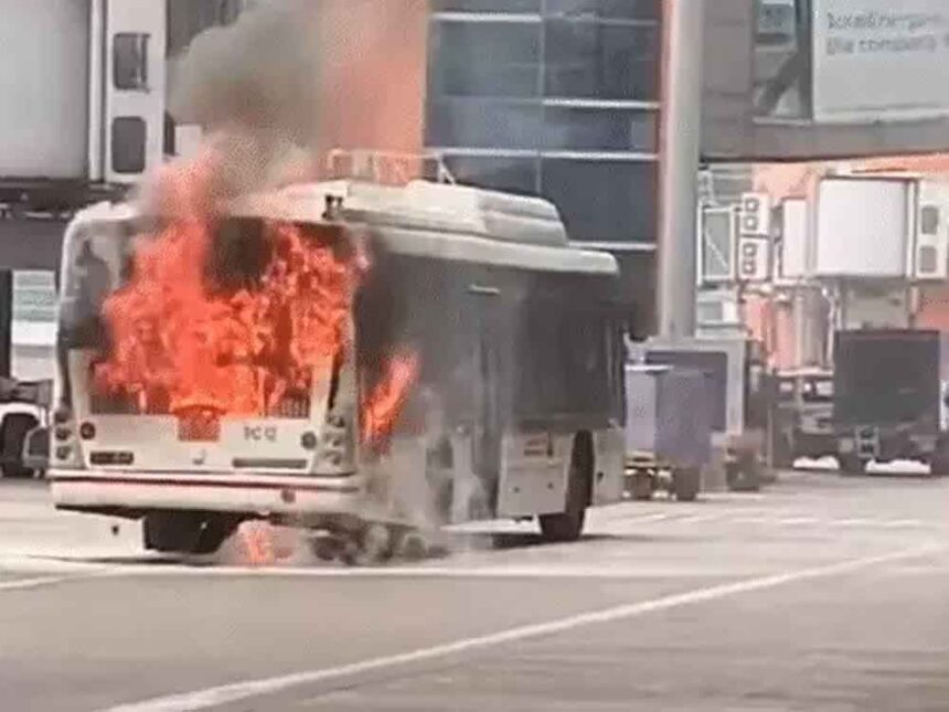 Bus catches fire at Delhi airport's Terminal 3