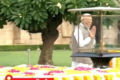 PM Modi arrives at Raj Ghat to pay floral tribute to Mahatma Gandhi on his 156th birth anniversary