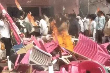 Congress workers attack BRS office in Telangana