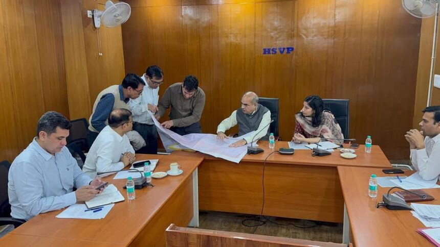 Former Cabinet Minister Moolchand Sharma reviewed the development works with HSVP and corporation officials.