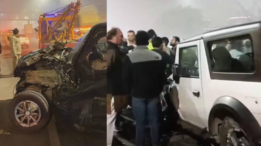 On the Delhi-Mathura National Highway, a drunk Scorpio driver completely wrecked a Mercedes and a Thar, leaving one person injured.