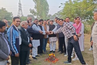 MLA Moolchand Sharma laid the foundation stone for the RMC road to be constructed in Sector-3 at a cost of Rs 25 lakh.