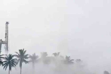 Gas leak from ONGC oil well in Andhra Pradesh: Blast followed by fire.