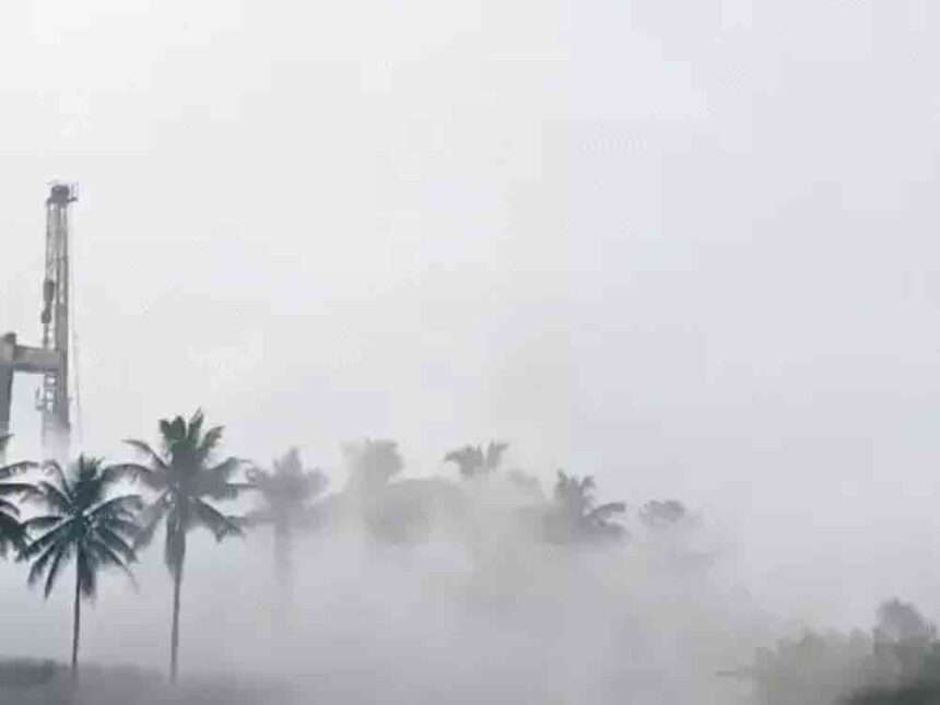 Gas leak from ONGC oil well in Andhra Pradesh: Blast followed by fire.