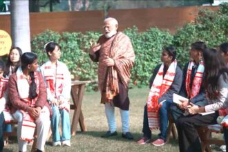 Exam Pe Charcha - PM makes children wear Assamese gamchhas