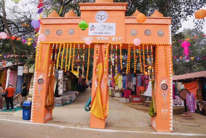 Uttar Pradesh and Meghalaya pavilions attract tourists' attention at the Surajkund Fair.